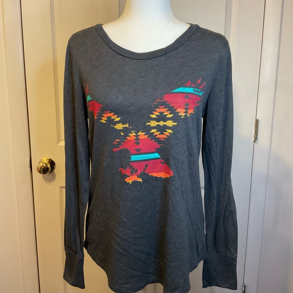 Gray Graphic Long Sleeve Top